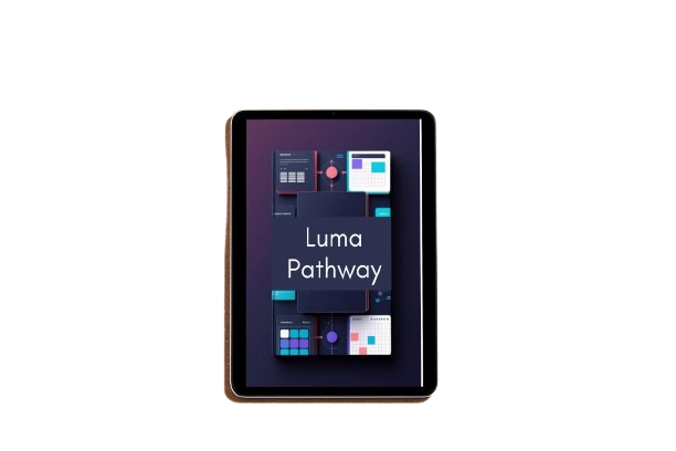 A tablet device shown upright on a plain white background, displaying the Luma Pathway app or interface on its screen.